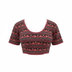 Women's Red Embroidered Short Sleeve Crop Top